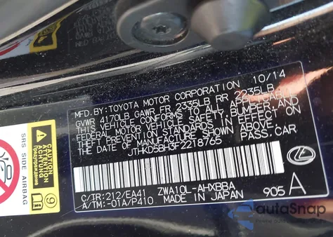 2015 Lexus Ct 200H z USA, uszkodzony, nr VIN JTHKD5BH3F2218765